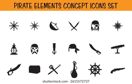 Pirate elements set silhouette vector icons set