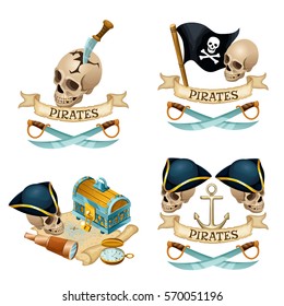Pirate elements with skull and knives. Vector illustration.