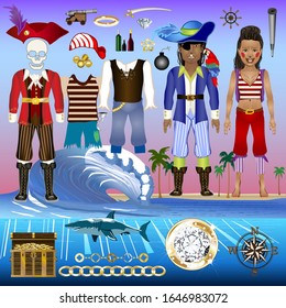 Pirate Elements Vector Kit - Use these elements to make your own scenes - For print, web, apps, games, media