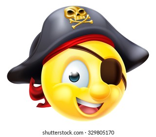 A pirate emoji emoticon smiley face character wearing a cap and eye patch