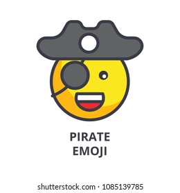 pirate emoji vector line icon, sign, illustration on background, editable strokes