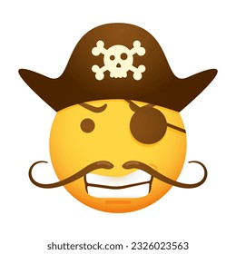 Pirate emoticon. Vector illustration of a angry smiley with mustache in a pirate costume