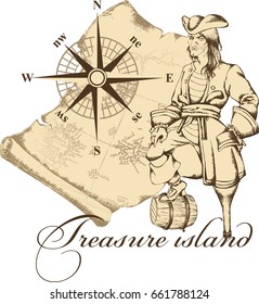 Pirate. Engraved style. Vector illustration