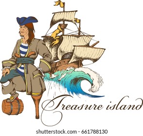 Pirate. Engraved style. Vector illustration