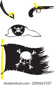 Pirate Essentials - Sword, Gun, Flag, Eye Patch elements