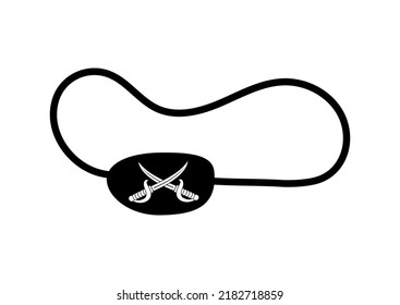 Pirate Eye Patch With Cross Cutlass Vector Illustration. Corsair Sword Saber On Black Eyepatch Isolated On White Background.