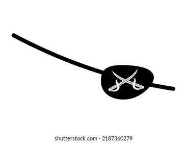 Pirate eye patch with cross cutlass photo props symbol vector illustration. Corsair white silhouette sword saber on black eyepatch isolated on white background.