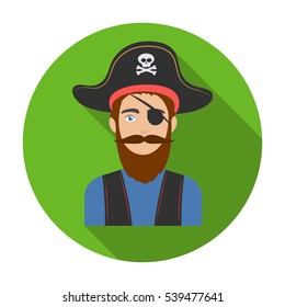 Pirate with eye patch icon in flat style isolated on white background. Pirates symbol stock vector illustration.