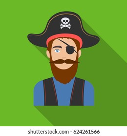 Pirate with eye patch icon in flat style isolated on white background. Pirates symbol stock vector illustration.