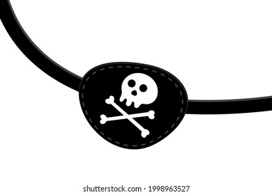 Pirate eye patch icon sign flat style design vector illustration isolated on white background. Black eye patch with skull and bones symbols.