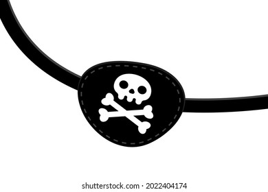 Pirate eye patch icon sign flat style design vector illustration isolated on white background. Black eye patch with skull and bones symbols.