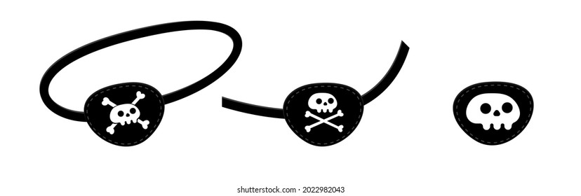 Pirate eye patch icon sign flat style design vector illustration isolated on white background. Black eye patch with skull and bones symbols.