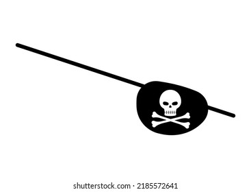 Parche ocular pirata con calavera y venda de huesos cruzados. Sencilla silueta negra, máscara de venda para los ojos del hombre perdidos con cabeza esquelética y encrucijada, ilustración de diseño plano vectorial vectorial.