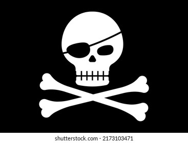 Pirate eye patch and skull with crossbones vector illustration. Simple black silhiuette for blindfold mask or flag with skeleton head and crossbones badge. Corsair symbol.