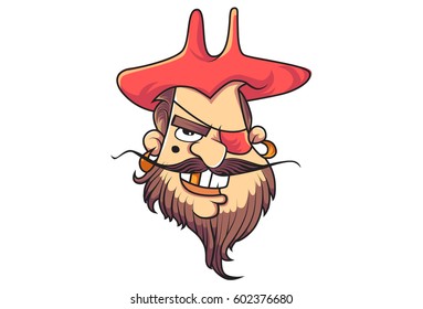 Pirate Face Emoji with a devil smile. vector Illustration. Isolated on white background.