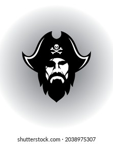 Pirate  face icon vector.Pirate skull in hat and eye patch.Vector illustration.