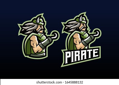 The pirate faces sideways with a hat and a hand hook suitable for team logo or esport logo  and mascot logo, or tshirt design