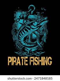 Pirate Fishing, t shirt design Ai generated 