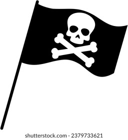 Schwarze Flagge der Piratenflagge mit Skelett in Kreuzform