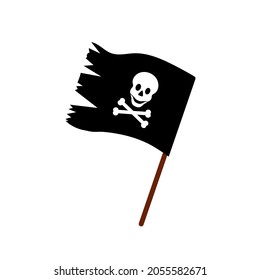 Bandera pirata. Bandera negra con cráneo. Objeto vector aislado.