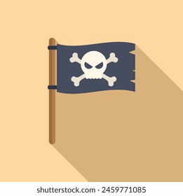 Pirate flag copyright law icon flat vector. Online protection. Danger content