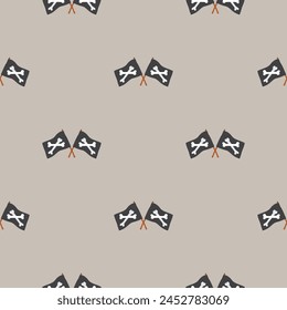 Pirate flag crossed bones Seamless Pattern. Cartoon Pirate elements and objects. background. Vector illustration.