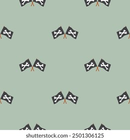 Pirate flag crossed bones Seamless Pattern. Cartoon Pirate elements and objects. background. Vector illustration.