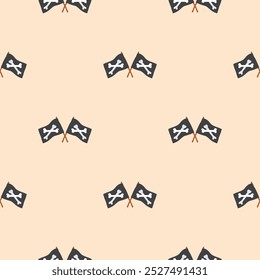 Pirate flag crossed bones Seamless Pattern. Cartoon Pirate elements and objects. background. Vector illustration.