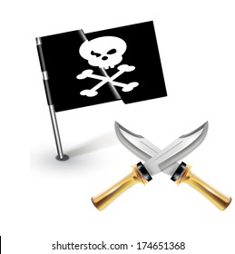 pirate flag with crossed knifes isolated on white