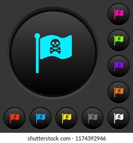 Pirate flag dark push buttons with vivid color icons on dark grey background