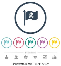 Pirate flag flat color icons in round outlines. 6 bonus icons included.