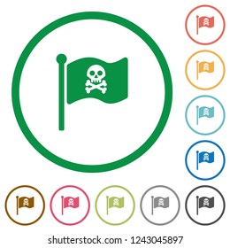 Pirate flag flat color icons in round outlines on white background