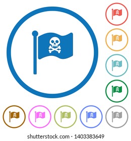 Pirate flag flat color vector icons with shadows in round outlines on white background