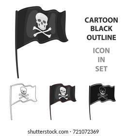 Pirate flag icon in cartoon style isolated on white background. Pirates symbol stock vector illustration.