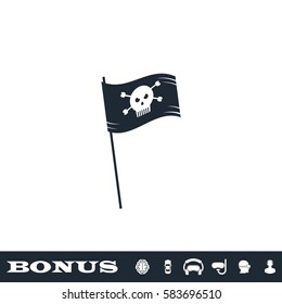 Pirate flag icon flat. Black pictogram on white background. Vector illustration symbol and bonus button
