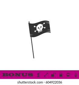 Pirate flag icon flat. Black pictogram on white background. Vector illustration symbol and bonus button
