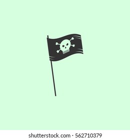 Pirate flag icon flat. Grey vector symbol on green background