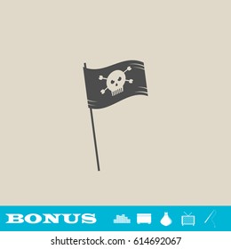 Pirate flag icon flat. Grey pictogram on light background. Vector illustration symbol and bonus button real estate, ottoman, vase, tv, fishing rod