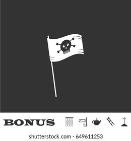 Pirate flag icon flat. White pictogram on black background. Vector illustration symbol and bonus icons