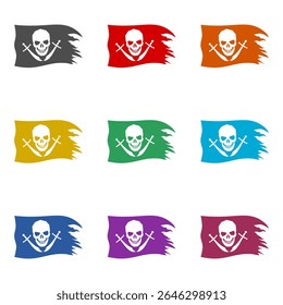 Ícone da bandeira pirata isolado no fundo branco. Definir ícones coloridos