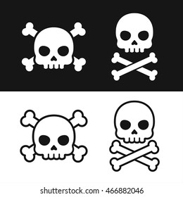 Pirate flag icon on black and white background. Jolly Roger, Skull with crossbones. Death, danger symbol.