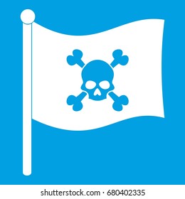 Pirate flag icon white isolated on blue background vector illustration