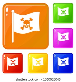 Pirate flag icons set collection vector 6 color isolated on white background