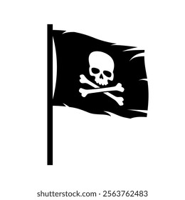 Pirate flag. Jolly Roger, a black pirate flag with Adam's head (human skull) and bones. Symbol of sea robbers and plunderers.