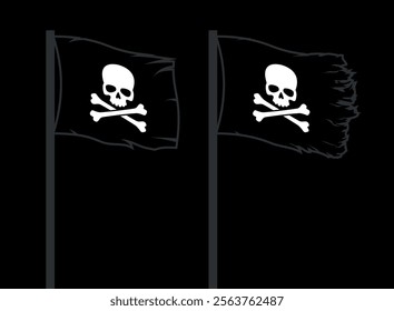 Pirate flag. Jolly Roger, a black pirate flag with Adam's head (human skull) and bones. Symbol of sea robbers and plunderers.