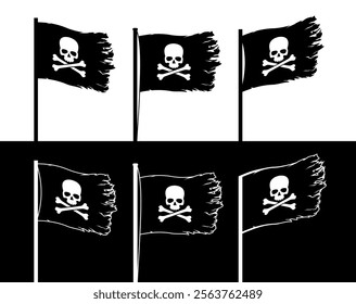 Pirate flag. Jolly Roger, a black pirate flag with Adam's head (human skull) and bones. Symbol of sea robbers and plunderers.