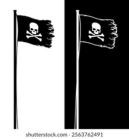 Pirate flag. Jolly Roger, a black pirate flag with Adam's head (human skull) and bones. Symbol of sea robbers and plunderers.