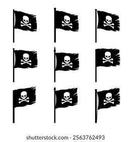 Pirate flag. Jolly Roger, a black pirate flag with Adam's head (human skull) and bones. Symbol of sea robbers and plunderers.