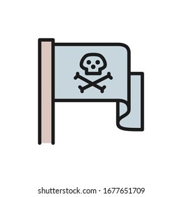 Pirate flag, Jolly Roger flat color line icon.