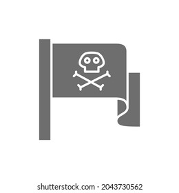 Pirate flag, Jolly Roger grey icon. Isolated on white background